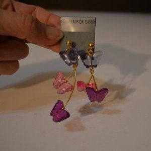 Earrings Studs Transparent Acrylic Butterflies on Golden Wires